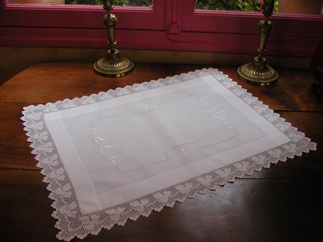 Lovely table centre or trolley mat with drawn thread works& clovers crochet lace