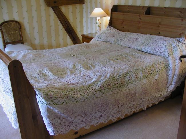 Masterpiece of bedspread in Cluny, filet, Reticella,point de Venise laces, 1880