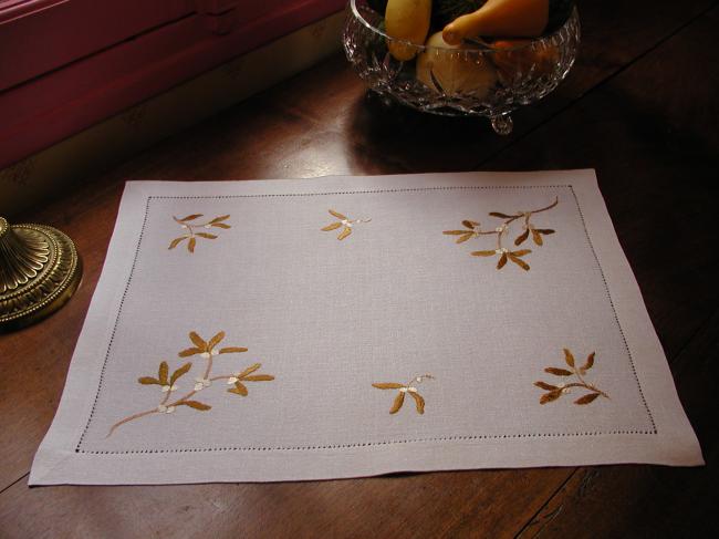 Lovely table centre with hand made silk embroidered mistletoe branches