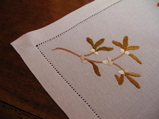 Lovely table centre with hand made silk embroidered mistletoe branches
