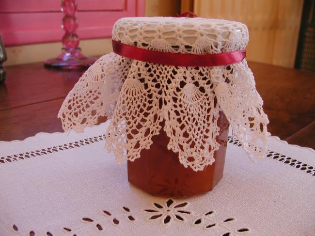 Lovely mask-lid in white cotton irish crochet lace