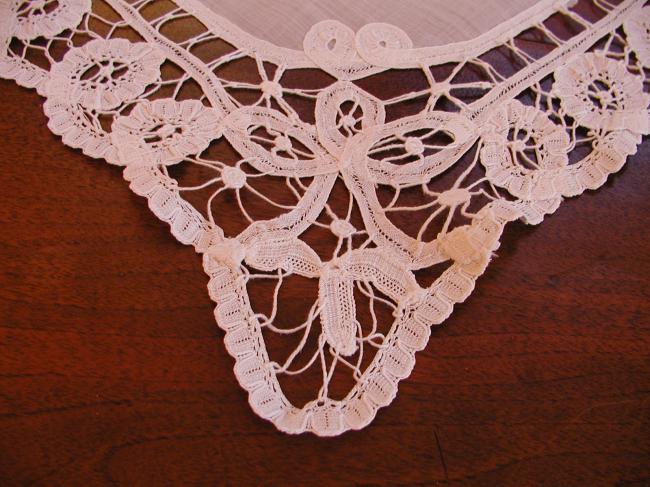 Gorgeous table centre in lawn with Battenburg lace edging 1900-20