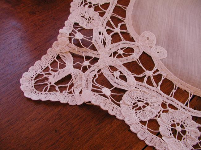 Gorgeous table centre in lawn with Battenburg lace edging 1900-20