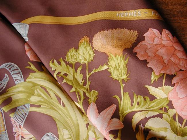 Authentic Vintage Hermes Scarf Regina with Brown Background and Lovely Colors