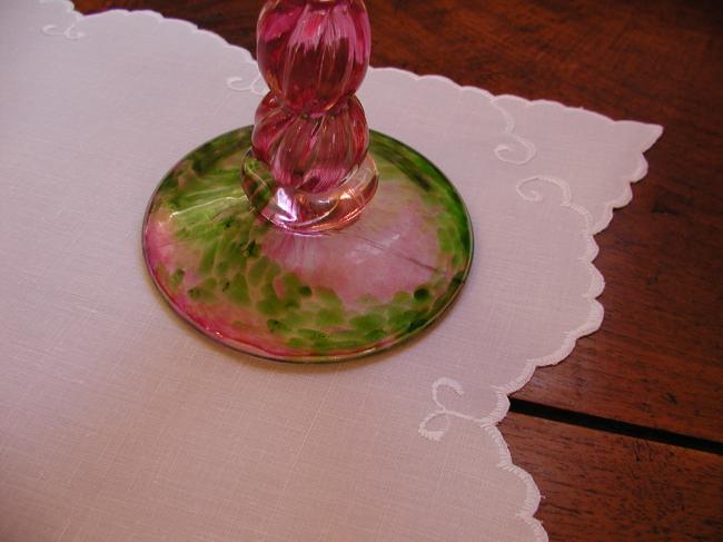 Superb small table runner with silk embroidered dove with an olive branch