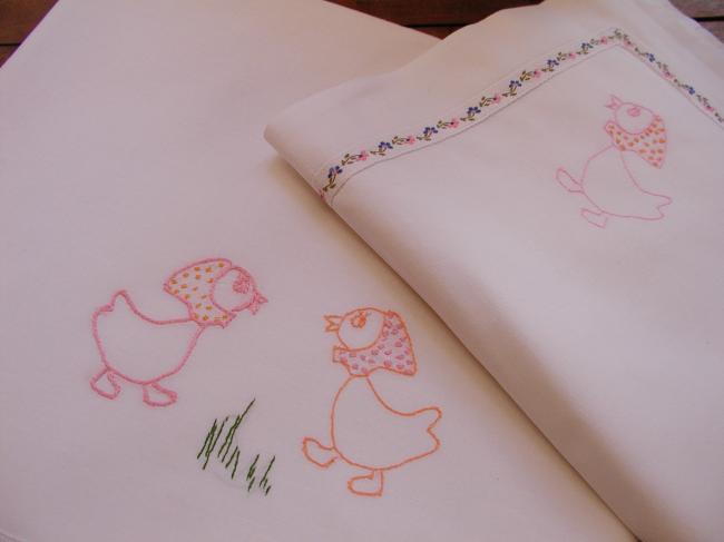 So cute set for baby cot with embroidered geese