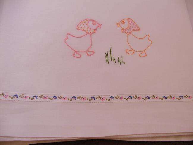 So cute set for baby cot with embroidered geese