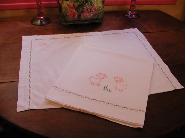So cute set for baby cot with embroidered geese