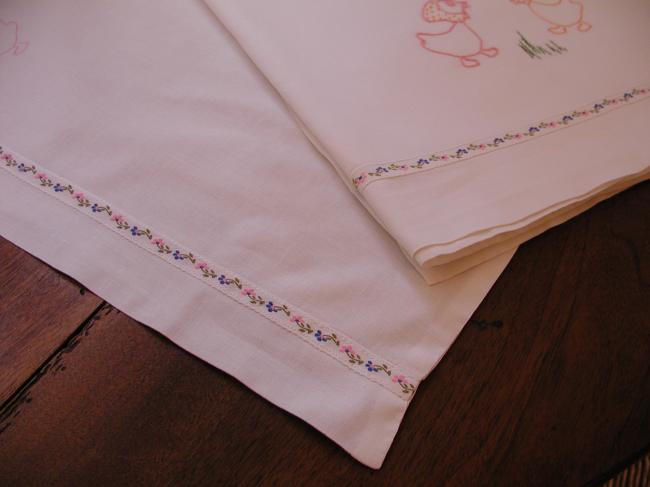So cute set for baby cot with embroidered geese