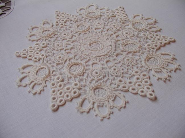 Gorgeous star doily in irish fine guipure lace with point de Milan