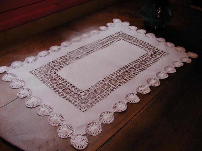 Lovely drawn thread and Teneriffe rectangular table centre