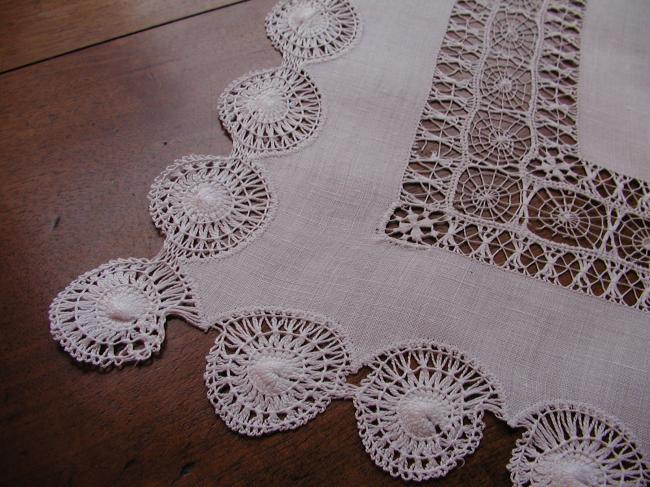 Lovely drawn thread and Teneriffe rectangular table centre