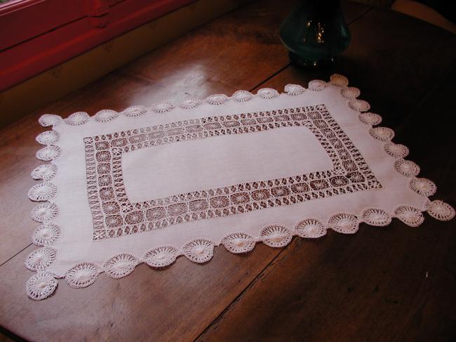 Lovely drawn thread and Teneriffe rectangular table centre
