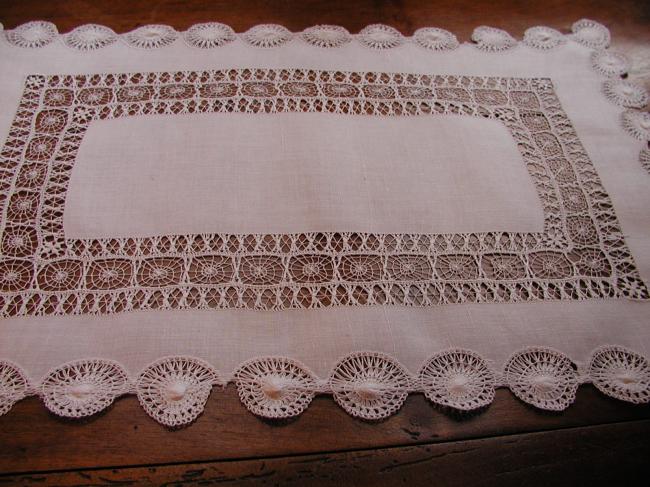 Lovely drawn thread and Teneriffe rectangular table centre