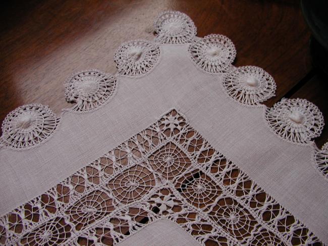 Lovely drawn thread and Teneriffe rectangular table centre