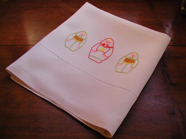 So cute baby sheet with handmade embroidered russian dolls