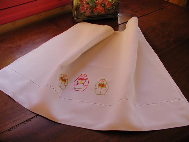 So cute baby sheet with handmade embroidered russian dolls