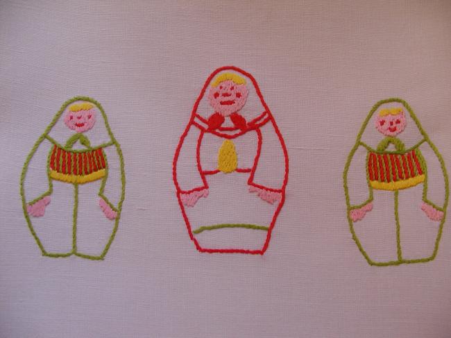 So cute baby sheet with handmade embroidered russian dolls