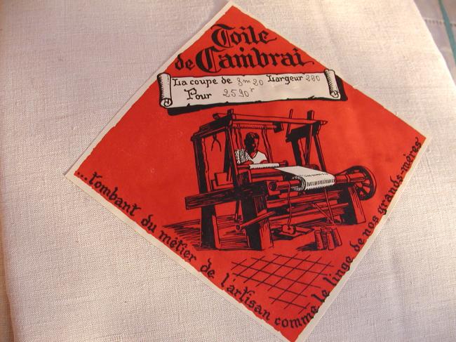 Superbe coupon ancien en toile de Lin de Cambrai, 3,20m x 2,20m