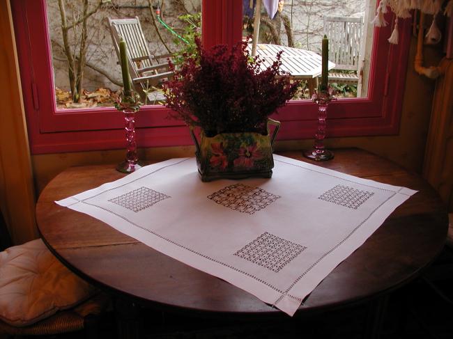 Lovely large table centre with drawn thread works 1910
