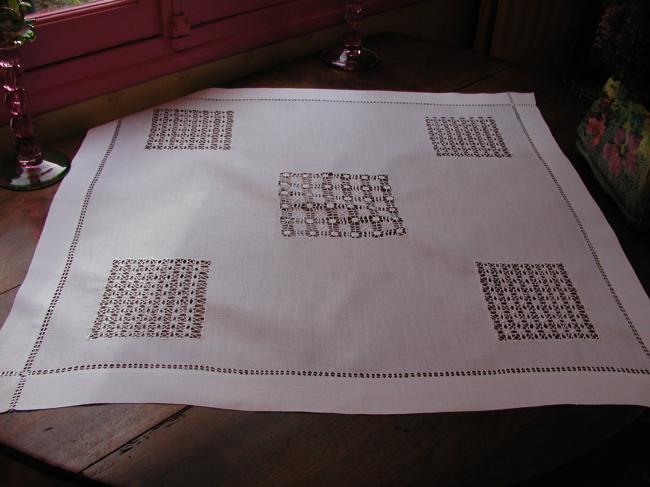 Lovely large table centre with drawn thread works 1910