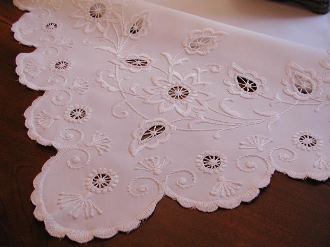 Striking hand-embroidered Mountmellick tablecloth with Passion flowers 1880