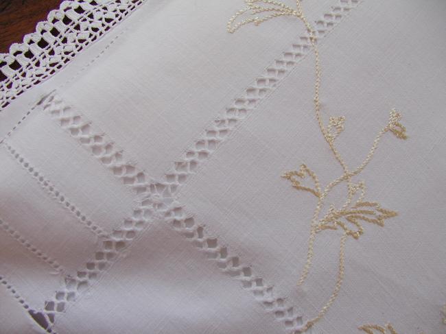 Beautiful nightdress case with golden hand embroidery and drawn thread works