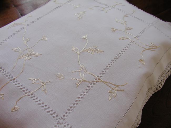 Beautiful nightdress case with golden hand embroidery and drawn thread works