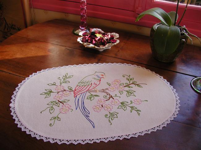 So lovely table centre with hand embroidered paradise bird
