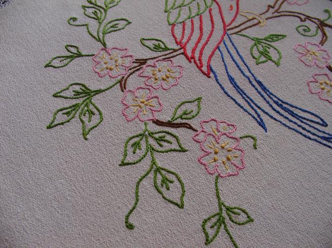 So lovely table centre with hand embroidered paradise bird