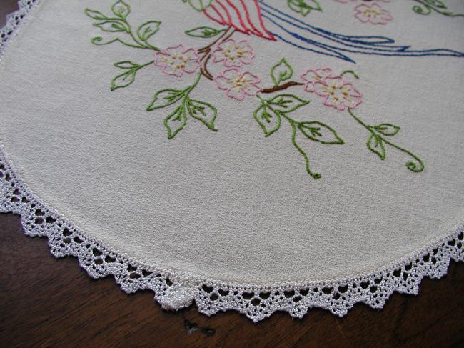 So lovely table centre with hand embroidered paradise bird