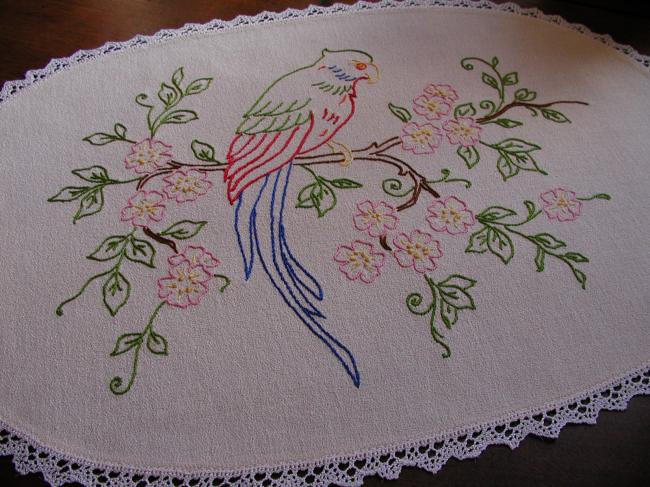 So lovely table centre with hand embroidered paradise bird