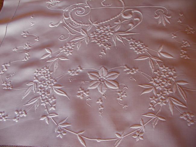 Exceptional enfilade runner with raised white work and drawn thread works 1880