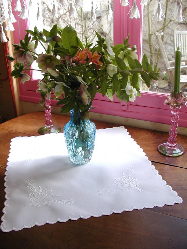 Gorgeous table centre with white embroidered wild tulips 1910