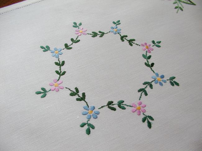 Lovely tray cloth with hand-embroidered flowers