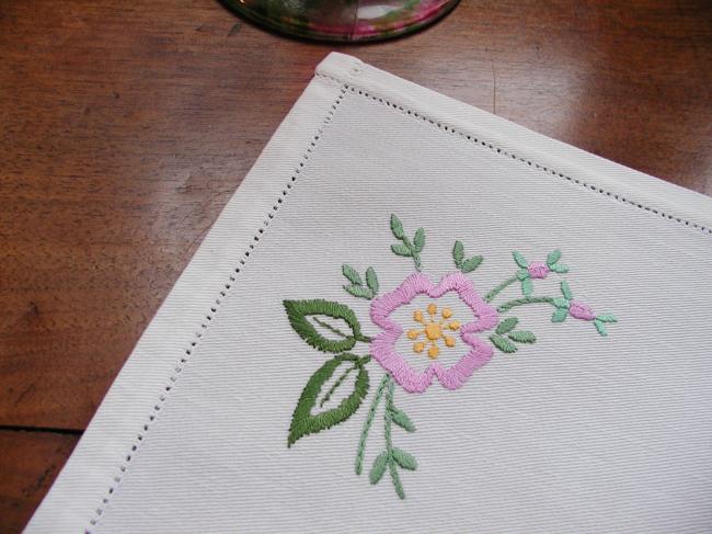 Lovely tray cloth with hand-embroidered flowers