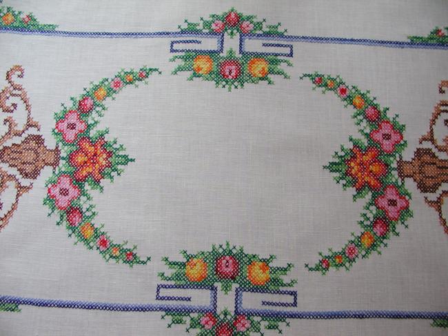 Lovely cross stitches table centre with vibrant colors