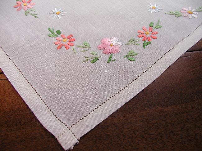 Lovely tray cloth with embroidered garland of flowers