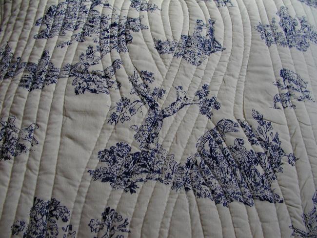 2 housses de coussin en toile de Jouy, personnages romantiques, bleu de chine