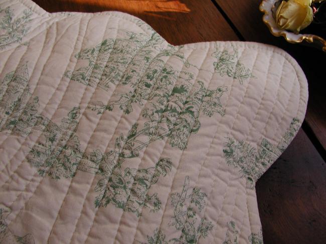 2 housses de coussin en toile de Jouy, personnages romantiques, vert amande