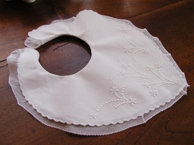 Lovely double bib with white embroidered silk flowers