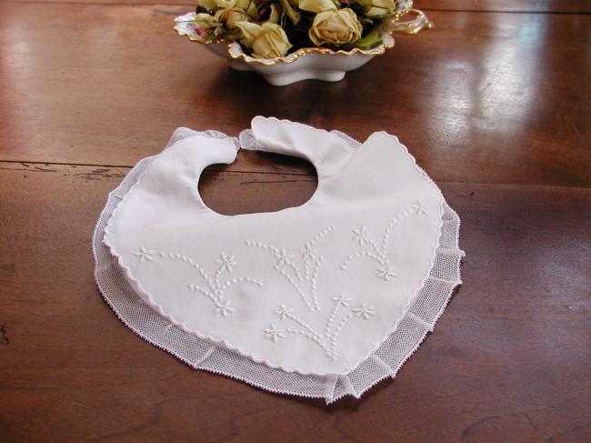 Lovely double bib with white embroidered silk flowers