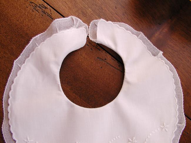 Lovely double bib with white embroidered silk flowers