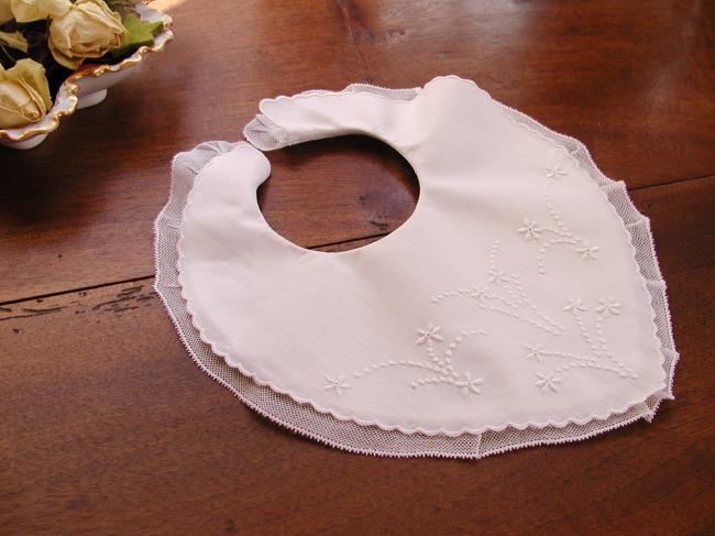 Lovely double bib with white embroidered silk flowers