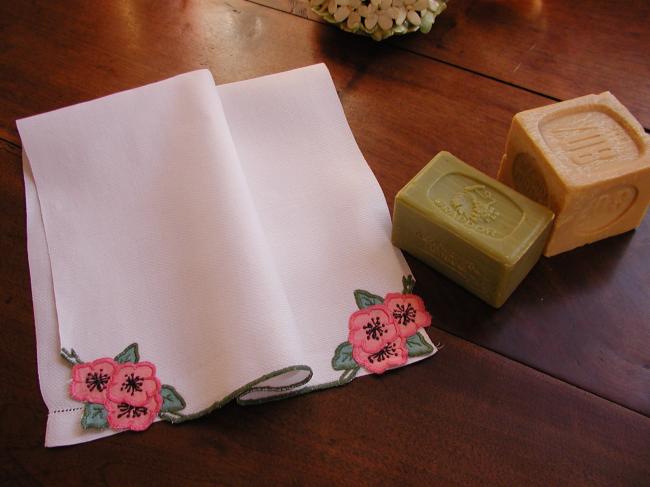 Lovely hand towel with hand embroidered anemones