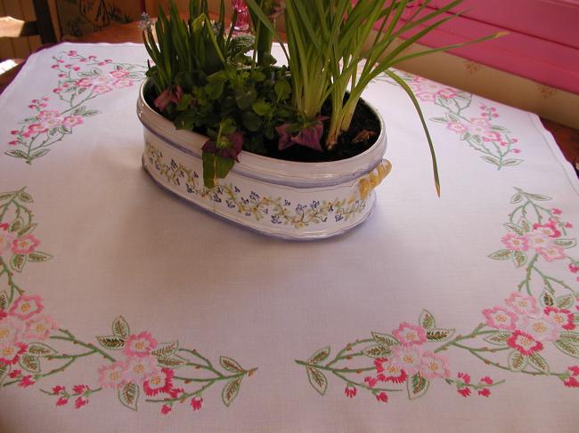 Stunning tablecloth with embroidered blooming cherry tree