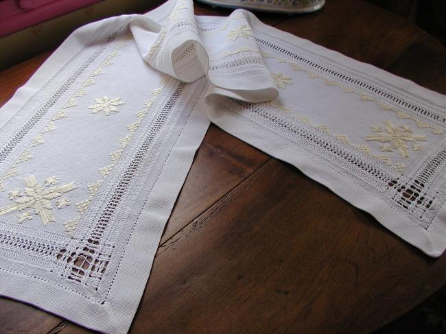 Fabulous and huge table runner with golden embroidery and drawn thread work 1880