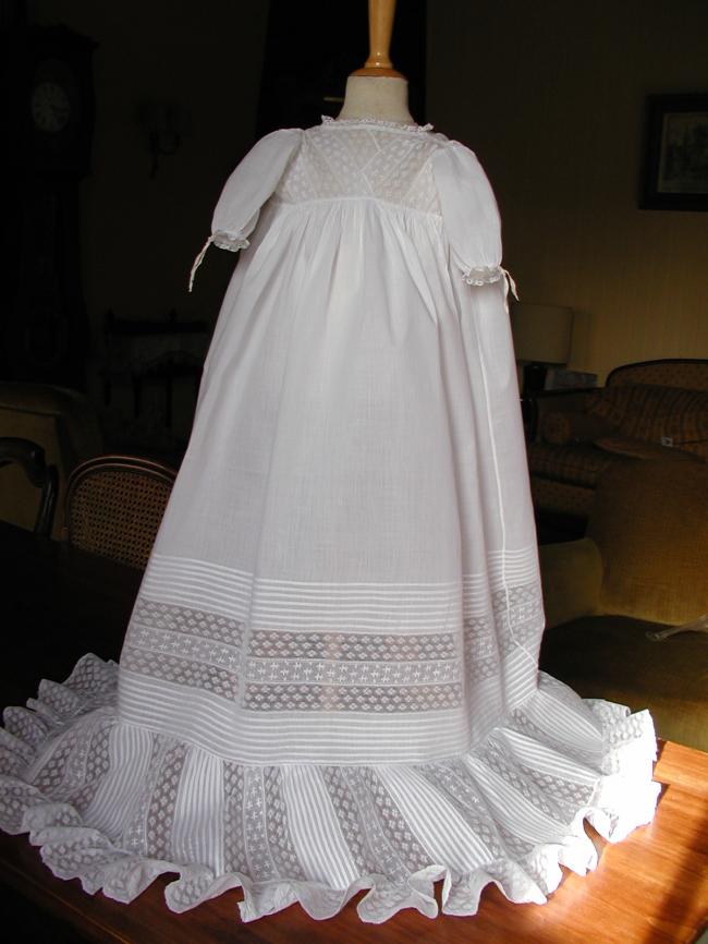 Wonderful Christening gown in Valenciennes & Fleur de Lys laces, religious folds