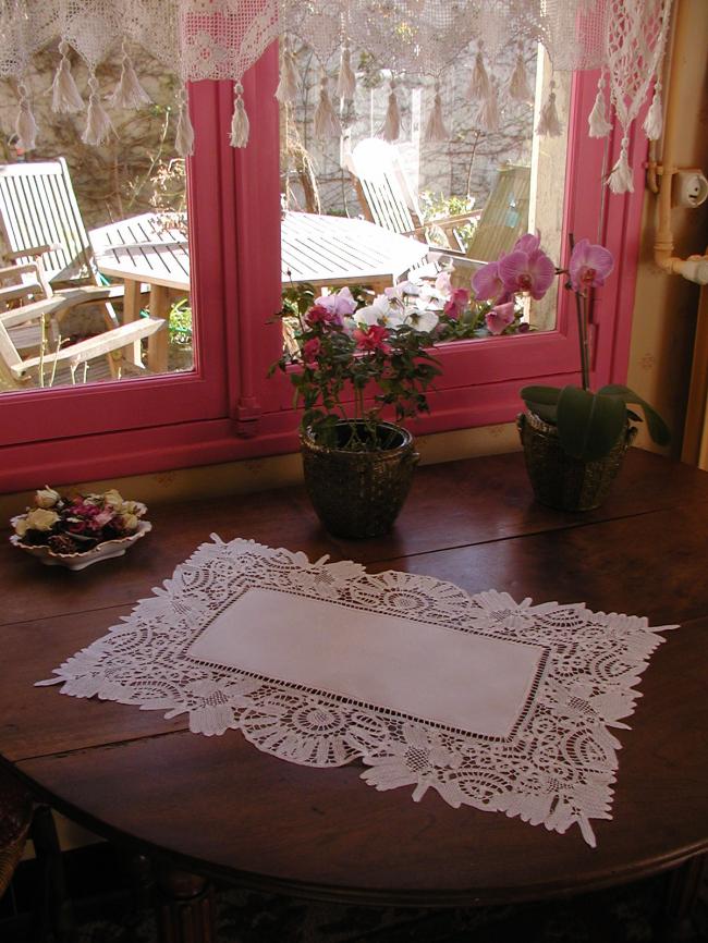 Breathtaking table centre with stunning  ultra fine Renaissance tape lace 1890