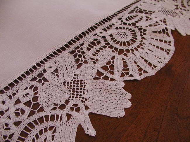 Breathtaking table centre with stunning  ultra fine Renaissance tape lace 1890